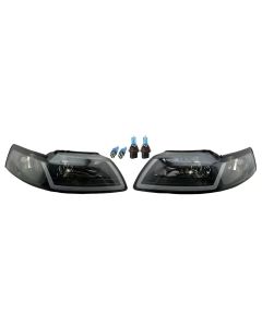 Black Headlights Upgraded + LED Lamps Bulbs fits 99-04 Mustang GT Cobra SVT Base