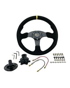 350mm JDM Universal Racing Suede Alloy Steering Wheel & Quick Release Hub Kit