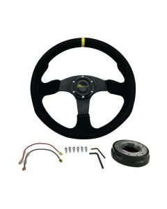 350mm Universal JDM Racing Suede Alloy Steering Wheel & Low Pro Quick Release