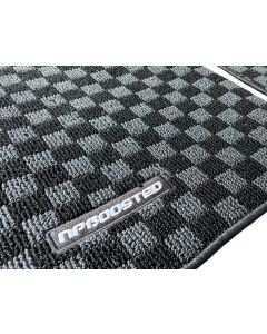 Black + Grey Checker Board Fabric Japanese Car Floor Mats Interior Carpets 4 PCS