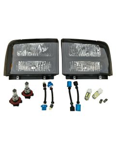 PAIR BLACK HEADLIGHTS LAMP SET for 1999-2007 F250 F350 F450 F550 SUPERDUTY TRUCK