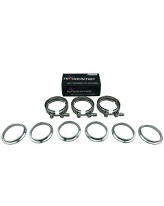 3 Pcs V-Band Flanges Clamps 2.5" Coupler for Turbo Exhaust Intercooler Downpipe