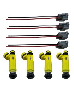 4 Pcs Yellow Fuel Injectors w/ Wire Harness for 04-08 RX8 1.3L RX-8 195500-4450