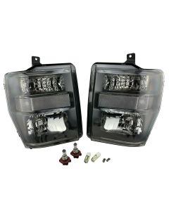 Crystal Black Headlights w/ Clear Corner for 08-10 Ford F250 F350 F450 SuperDuty