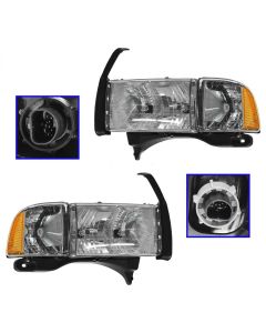 Headlights Headlamps w/Corner Light Pair Set for 99-02 Ram Sport Truck