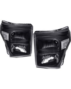 Black Housing Headlight Head Lamp Clear Corner Signal for 2011-2016 Ford F-250 F-350 F-450 F-550 Super Duty