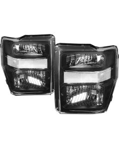 Left & Right Black Housing Headlights Head Lamp for 2008-2010 Ford F250 F350 Super Duty