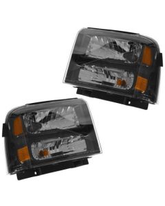 05-07 PAIR HEADLIGHTS SET FORD F-250 F-350 F250 F350 SUPERDUTY HARLEY DAVIDSON BLACK HOUSING 2005 2006 2007 6.0L 6C3Z-13008-CB
